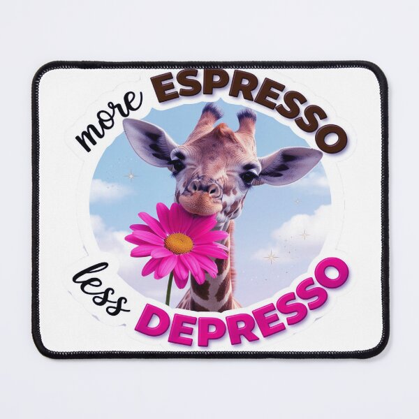 Item preview, Adorable Realistic Giraffe Sticker: More Espresso Less Depresso Motivational Design designed and sold by ARTCREATESHOP.
