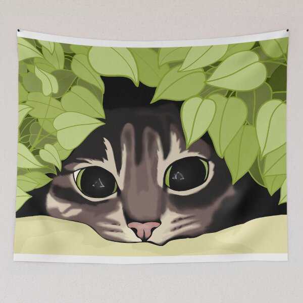 Item preview, Hidden cat in the bushes – Digital illustration with green eyes designed and sold by marlenamyr.