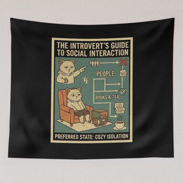 Item preview, Introvert's Guide to Social Interaction: Funny Cat Bookworm Vintage Chart T-Shirt Gift designed and sold by MonaRose_Art.