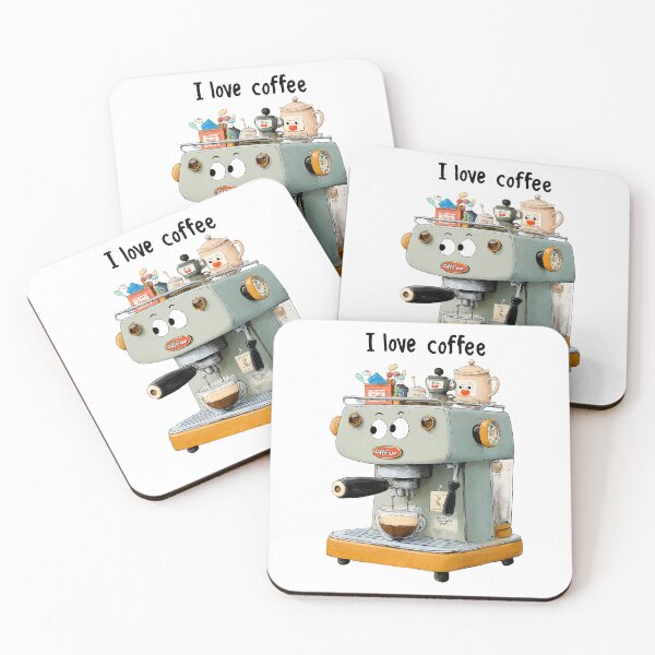 Item preview, Cute Coffee Machine Character – I Love Coffee Espresso Illustration designed and sold by olenadykun.ai.