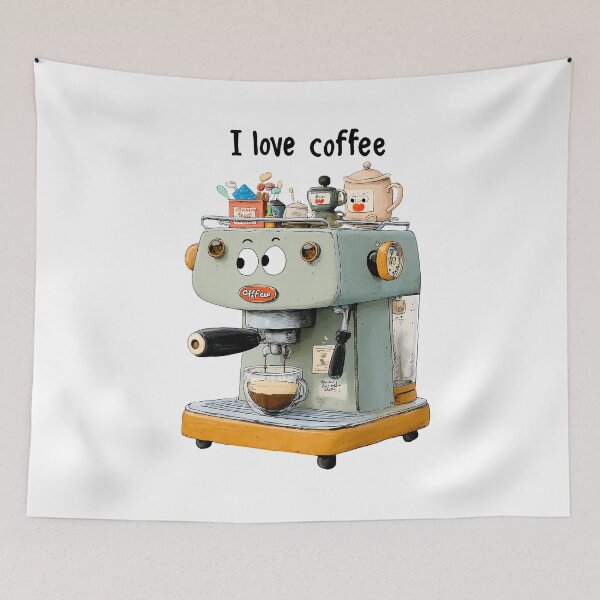 Item preview, Cute Coffee Machine Character – I Love Coffee Espresso Illustration designed and sold by olenadykun.ai.