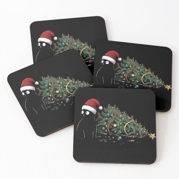 Item preview, Black Cat in Santa Hat Next to a Fallen Christmas Tree designed and sold by UniTeeCo.