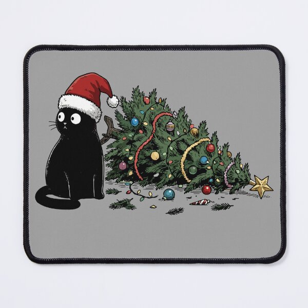 Item preview, Black Cat in Santa Hat Next to a Fallen Christmas Tree designed and sold by UniTeeCo.