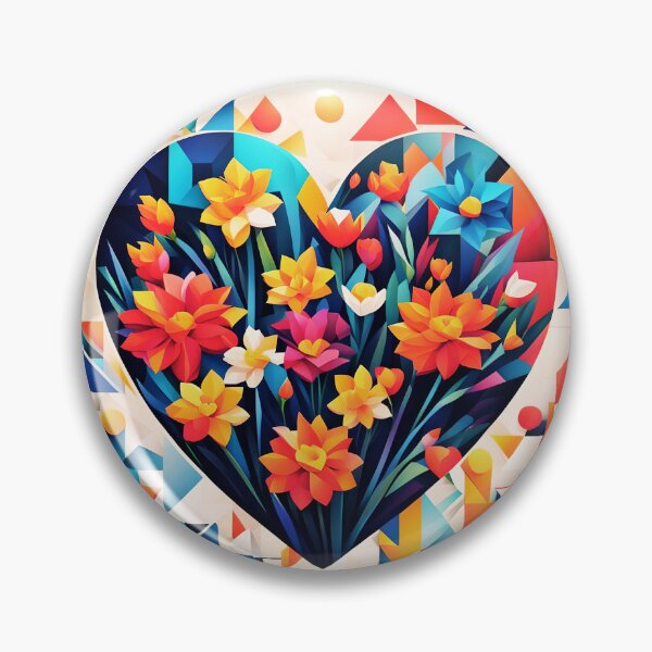 Item preview, Floral Geometric Blue And Orange Heart  designed and sold by ByNicoleSara.