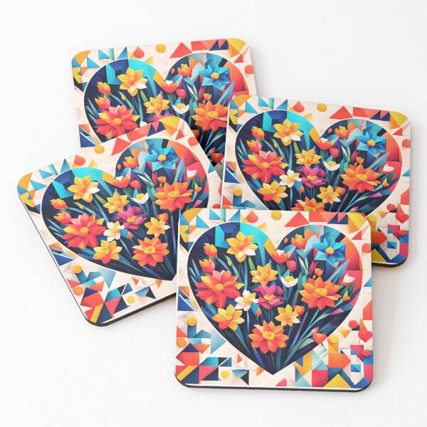 Item preview, Floral Geometric Blue And Orange Heart  designed and sold by ByNicoleSara.
