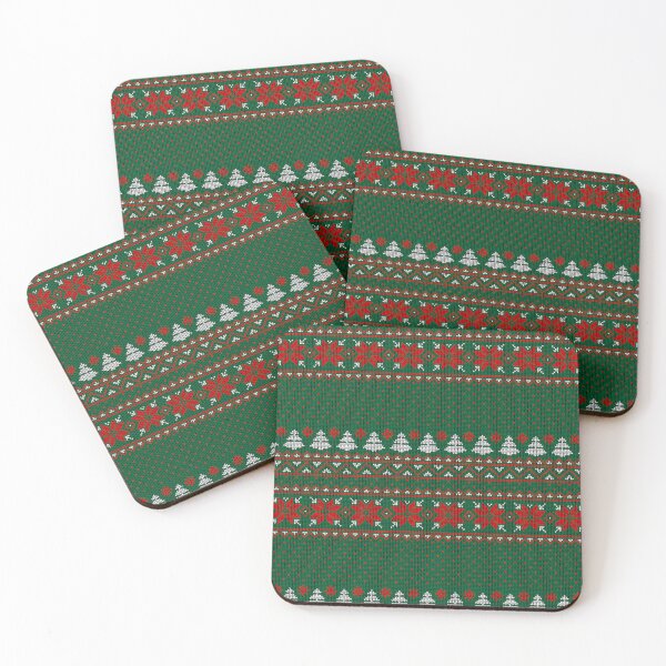 Item preview, Green Christmas Sweater Knit Pattern with Snowflakes and Trees designed and sold by Kala Design.