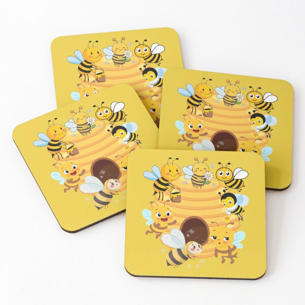 Item preview, Cute Little Bees Cartoon Funny Bees Flying Around Beehive Honey and Flower Illustration. designed and sold by LunaPrintCo.