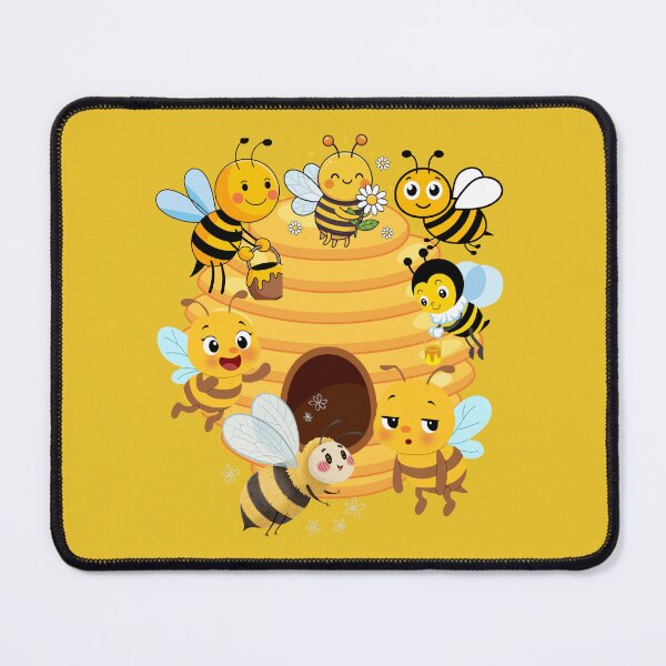 Item preview, Cute Little Bees Cartoon Funny Bees Flying Around Beehive Honey and Flower Illustration. designed and sold by LunaPrintCo.