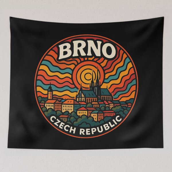 Item preview, Brno Czech Republic Retro Trippy Travel designed and sold by TomFrontierArt.