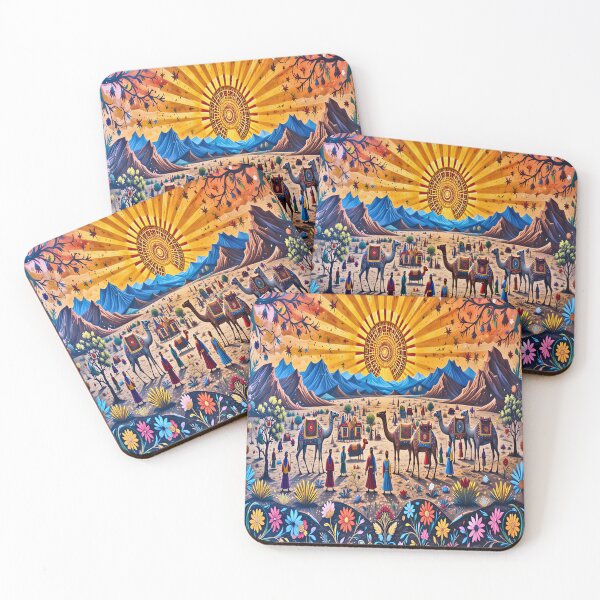 Item preview, Rajasthani Camel Caravan Under Radiant Sun – Folk Fantasy Art designed and sold by wpsstudio.