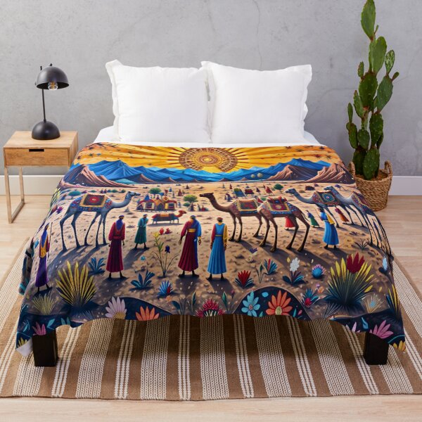 Item preview, Rajasthani Camel Caravan Under Radiant Sun – Folk Fantasy Art designed and sold by wpsstudio.