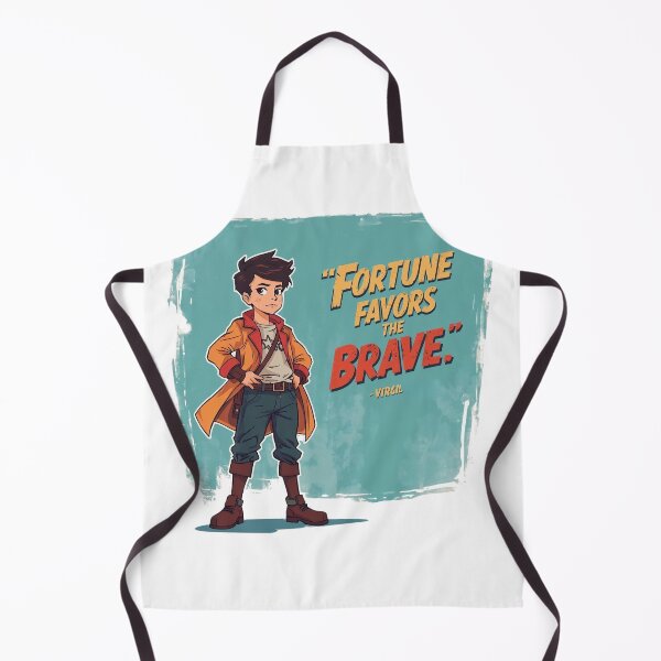 Item preview, Cartoon Hero Boy In Orange Coat With Motivational Quote Fortune Favors The Brave designed and sold by Rue Market.