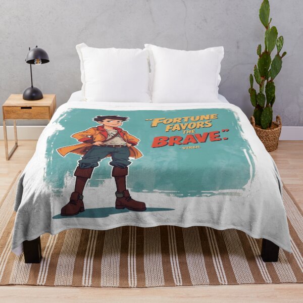Item preview, Cartoon Hero Boy In Orange Coat With Motivational Quote Fortune Favors The Brave designed and sold by Rue Market.