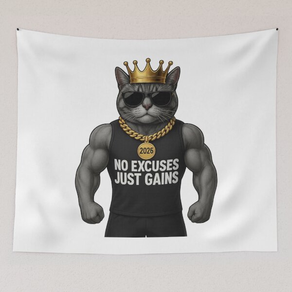 Item preview, Muscular King Cat Gym Motivation Art designed and sold by Pixostick.