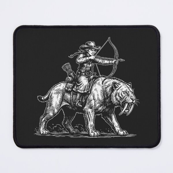 Item preview, Cowgirl Riding a Saber-toothed Cat Vintage Smilodon  designed and sold by Y-Vibes.