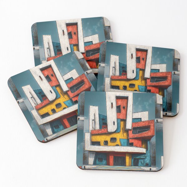 Item preview, Geometric Architectural Marvel Composed of Bright Color Blocks Against Clear Sky designed and sold by OlfactoART Studio.