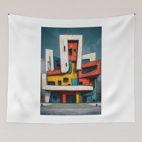 Item preview, Geometric Architectural Marvel Composed of Bright Color Blocks Against Clear Sky designed and sold by OlfactoART Studio.