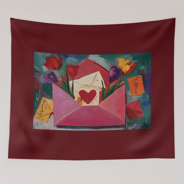 Item preview, A Pink Envelope Bursting with Tulips and Hearts: A Playful Valentine's Scene Full of Color and Joy designed and sold by OlfactoART Studio.