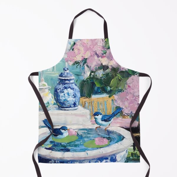 Item preview, Grandmillennial art, Blue birds in hydrangea garden designed and sold by SophieClimaArt.