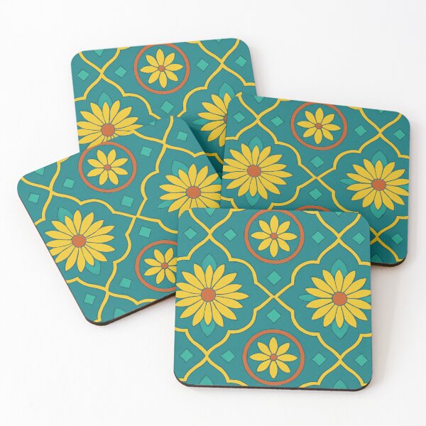 Item preview, Golden Teal Floral Geometric Tile Pattern designed and sold by ArtComixHaven.