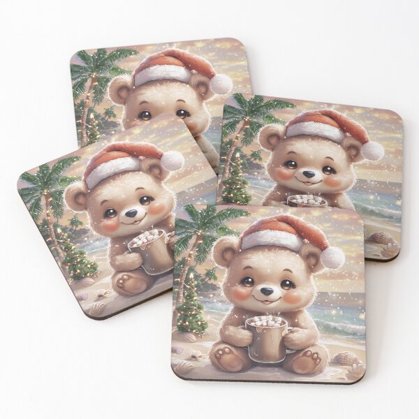Item preview, Cute Tropical Christmas Bear – Cozy Beach Santa Vibes | Kawaii Holiday Illustration designed and sold by SmartyWonders.