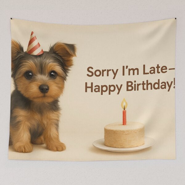Item preview, Belated Birthday Yorkshire Terrier Puppy Card designed and sold by GivingJoy.