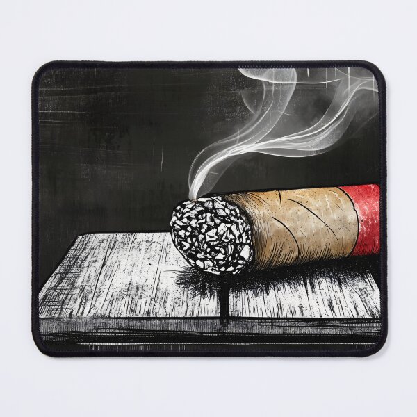 Item preview, A Smoking Cigar on a Wooden Table Moody Still Life with Smoke, Texture and Contrast designed and sold by OlfactoART Studio.