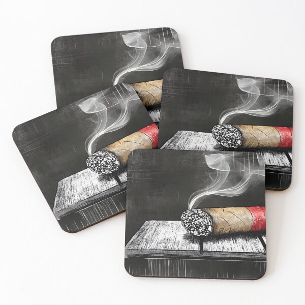 Item preview, A Smoking Cigar on a Wooden Table Moody Still Life with Smoke, Texture and Contrast designed and sold by OlfactoART Studio.
