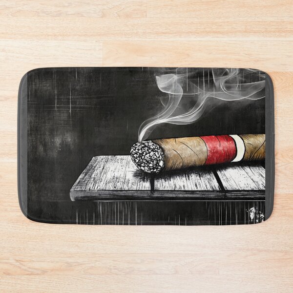 Item preview, A Smoking Cigar on a Wooden Table Moody Still Life with Smoke, Texture and Contrast designed and sold by OlfactoART Studio.