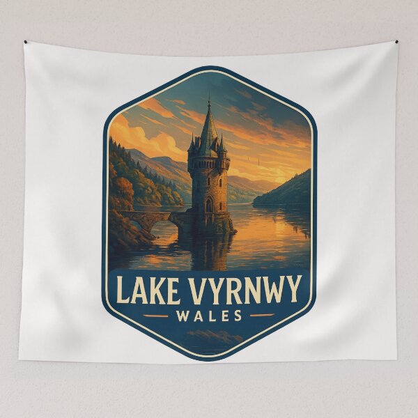 Item preview,  Sunset at Lake Vyrnwy with Historic Water Tower, Powys, Wales designed and sold by Places On Earth.