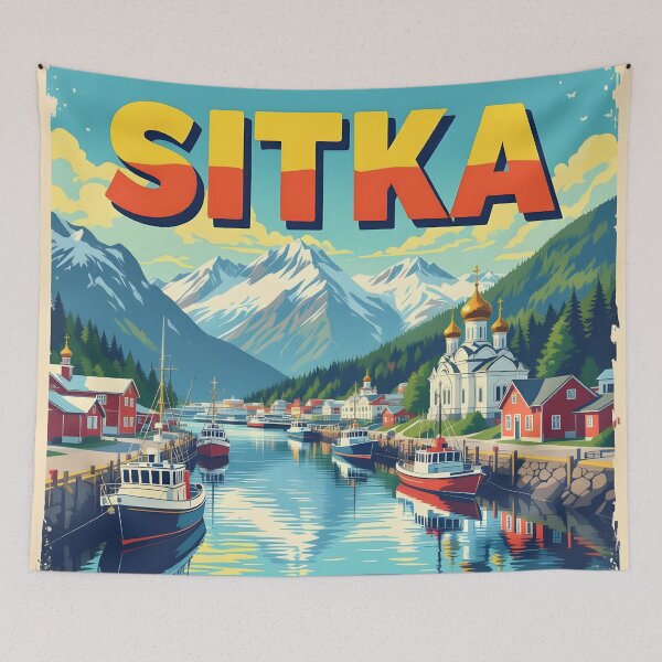 Aperçu de l'œuvre Sitka, Alaska, États-Unis : Affiche de voyage de style pictural vintage créée et vendue par LSVart.