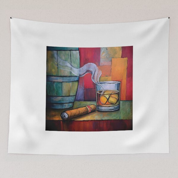 Item preview, Whiskey on Ice with a Lit Cigar: A Colorful Abstract Celebration of Relaxation and Indulgence designed and sold by OlfactoART Studio.