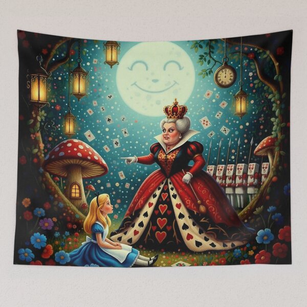 Item preview, Queen of Hearts and Alice Royal Scene Art Print - Alice in Wonderland High Detail Pop Surrealism Painting designed and sold by Art's Diner.
