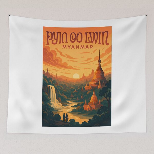 Item preview, Golden Temples and Waterfalls at Sunset, Pyin Oo Lwin, Myanmar designed and sold by Aryabek.