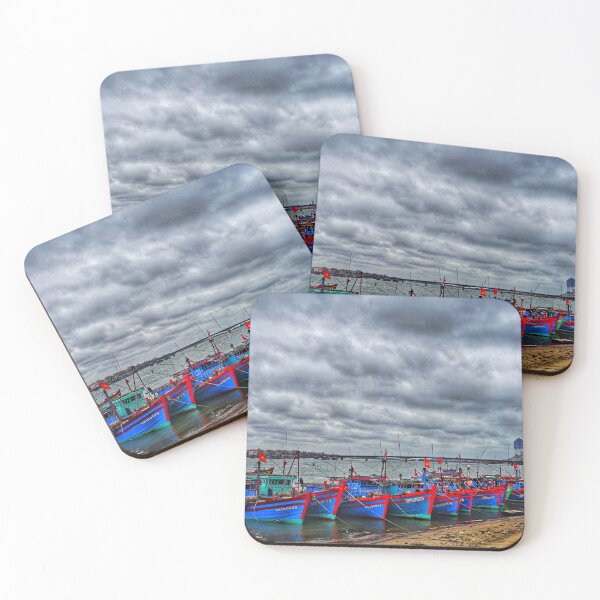 Item preview, Fishing Boats at Dong Hoi Pier | Vietnam Coastal Photography Print designed and sold by Fourpointstudio.