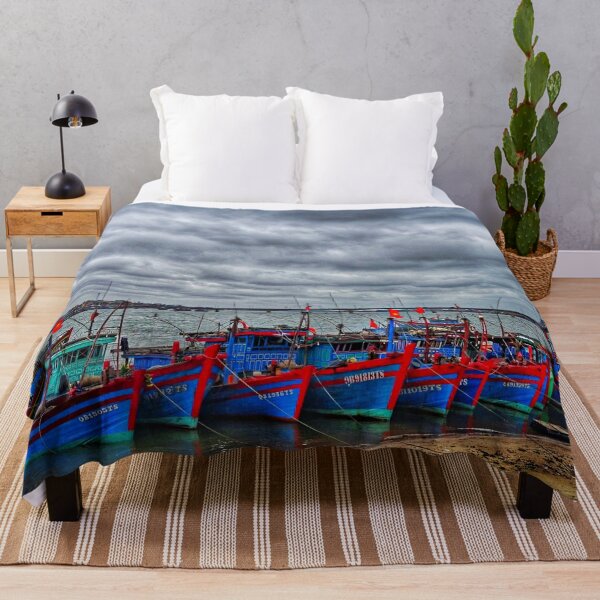 Item preview, Fishing Boats at Dong Hoi Pier | Vietnam Coastal Photography Print designed and sold by Fourpointstudio.