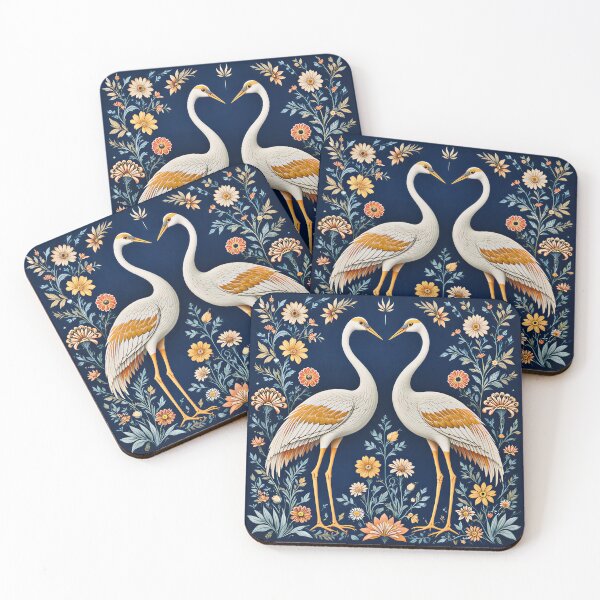 Item preview, Rogan Art Cranes Symmetrical Folk Nature Illustration designed and sold by wpsstudio.