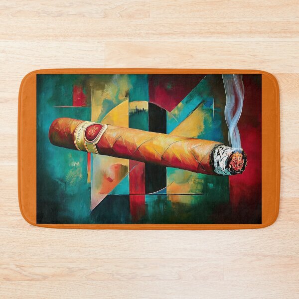 Item preview, A Smoking Cigar Against a Bold Geometric Backdrop: Warm and Cool Tones in Dynamic Contrast designed and sold by OlfactoART Studio.