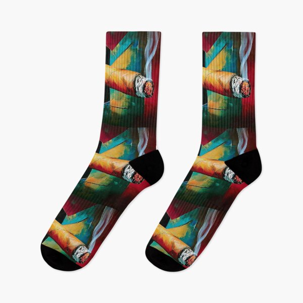 Item preview, A Smoking Cigar Against a Bold Geometric Backdrop: Warm and Cool Tones in Dynamic Contrast designed and sold by OlfactoART Studio.