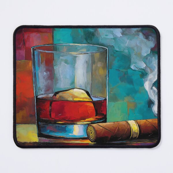 Item preview, Sip Whiskey and Watch Cigar Smoke Dance Across a Vibrant Abstract Background designed and sold by OlfactoART Studio.