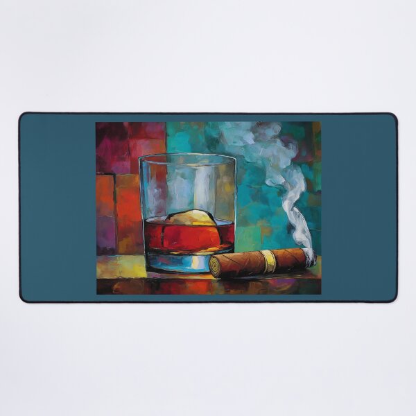 Item preview, Sip Whiskey and Watch Cigar Smoke Dance Across a Vibrant Abstract Background designed and sold by OlfactoART Studio.