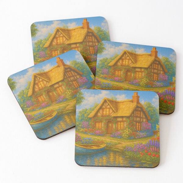 Item preview, Thatched Cottage Garden By Tranquil Riverbank designed and sold by ArtComixHaven.