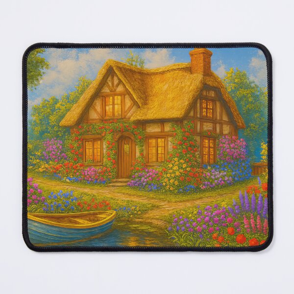 Item preview, Thatched Cottage Garden By Tranquil Riverbank designed and sold by ArtComixHaven.