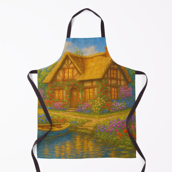 Item preview, Thatched Cottage Garden By Tranquil Riverbank designed and sold by ArtComixHaven.