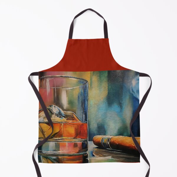 Item preview, Whiskey on Ice with a Lit Cigar, Reflective Surface and Vibrant Abstract Backdrop designed and sold by OlfactoART Studio.