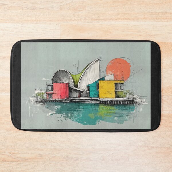 Item preview, Conceptual Futuristic Architectural Design with Bold Geometric Shapes and Water Reflection designed and sold by OlfactoART Studio.