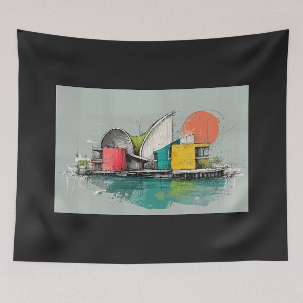 Item preview, Conceptual Futuristic Architectural Design with Bold Geometric Shapes and Water Reflection designed and sold by OlfactoART Studio.