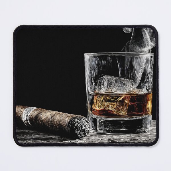Item preview, Lift a Glass of Whiskey and Watch Smoke Rise from a Lit Cigar Abstract Digital AI Art designed and sold by OlfactoART Studio.
