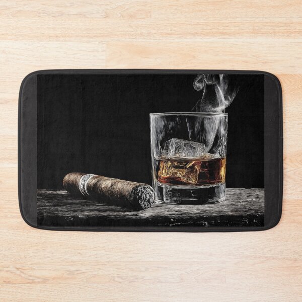 Item preview, Lift a Glass of Whiskey and Watch Smoke Rise from a Lit Cigar Abstract Digital AI Art designed and sold by OlfactoART Studio.