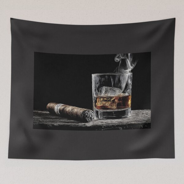 Item preview, Lift a Glass of Whiskey and Watch Smoke Rise from a Lit Cigar Abstract Digital AI Art designed and sold by OlfactoART Studio.